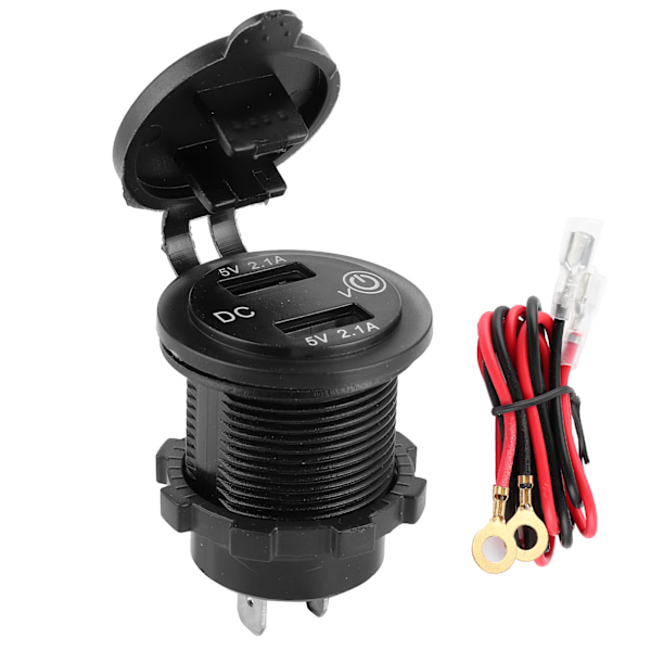 Dobbel USB-billader Sigaretttenneruttak Bilmodifisering med voltmeter 1224V 2.1A+2.1A (grønn indikator)