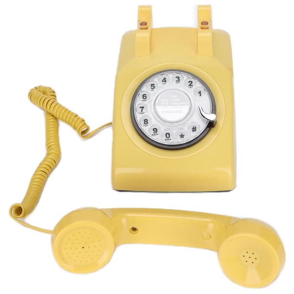 Retro roterende fastnettelefon 60'er gammeldags klassisk roterende skive kablet fastnettelefon Gul