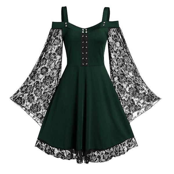 Goottilainen Pitsi Halloween Medieval Lolita -mekko Vihreä - Koko 4XL