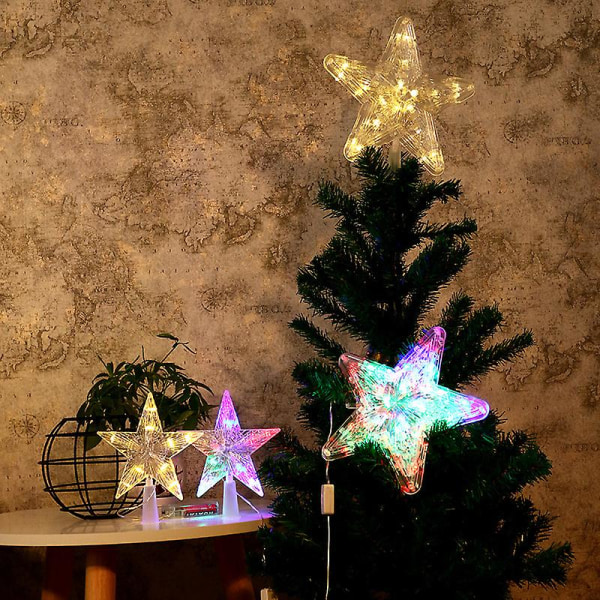 Juletre opplyst med led lys, opplyst stjernetre topper for juletrepynt