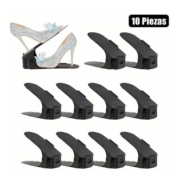 10 ST 3-trins Justerbar Skoorganizer Plast Tyk Dobbeltlags Skoorganizer DIY Innovativ Skostativ Sort