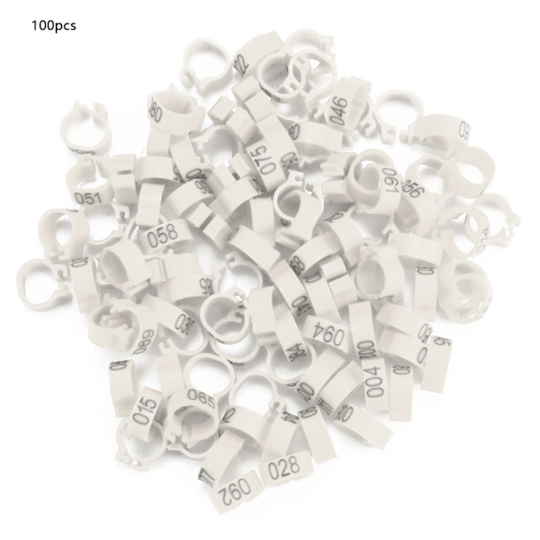 100 kpl/pussi 8MM 001-100 numeroituja muovipostienkeli lintujen jalkahihnoja Renkaat (valkoinen)