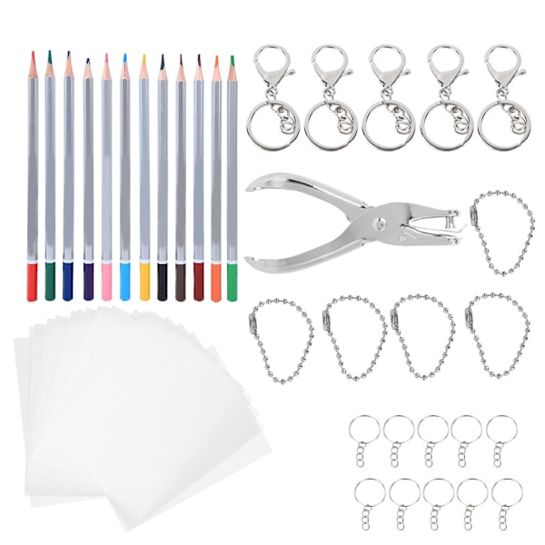 Värmekrympbar filmset 12-färger Pennor Hålslagare DIY Nyckelring Broscher Material20145-1#