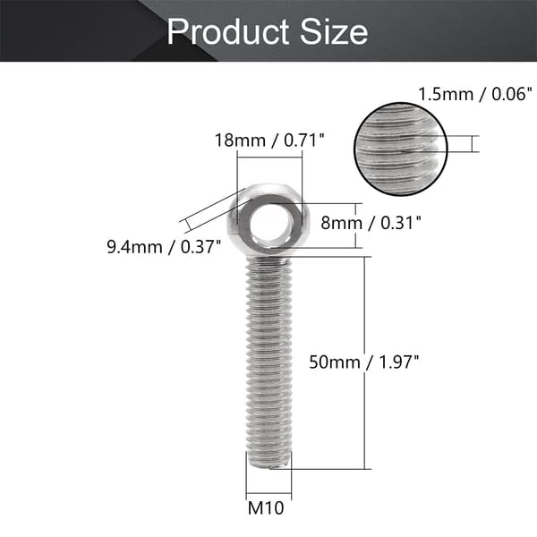 Silmukkapultit, M10 x 50, 5 kpl