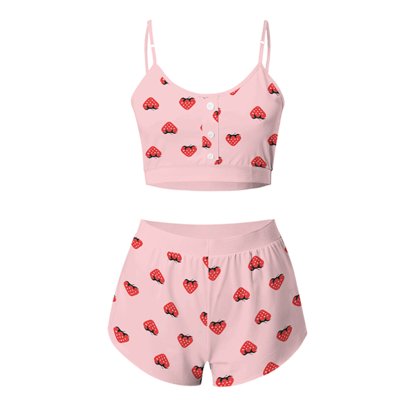 Pyjamasset Dam Kortärmad Bekväm Rosa L Size Sovkläder för sommaren