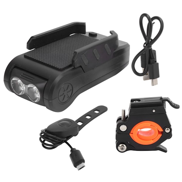 Multifunktionscykellys med USB-opladning, horn, telefonholder, powerbank, forlygte, sort 4000mAh