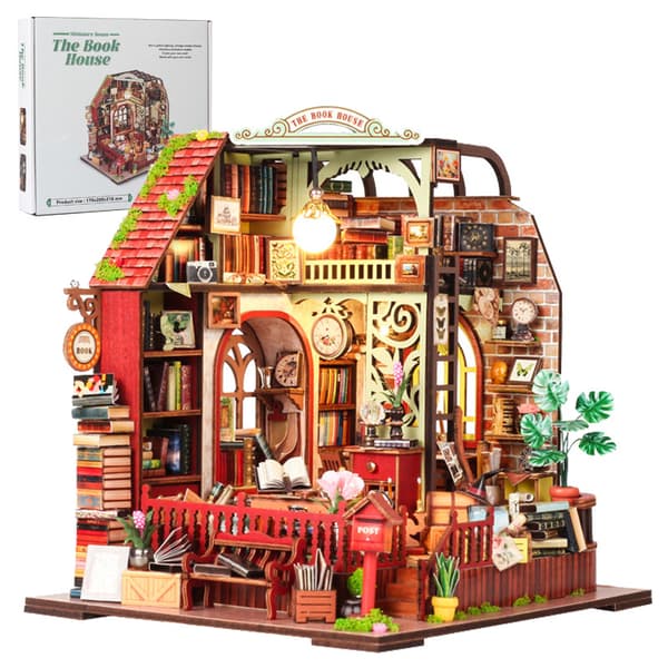 [NX]DIY Træbogkrog – Sensorlys Bogstøtte Miniaturhus** TSZH218 Kelly's Pet Shop