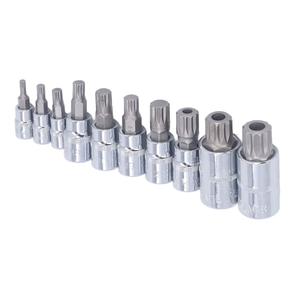 10 kpl Triple Square Spline Bit Sockel M4 - M18 1/4in 3/8in 1/2in Drive CR V Bit Sockel Set säilytyslaatikolla