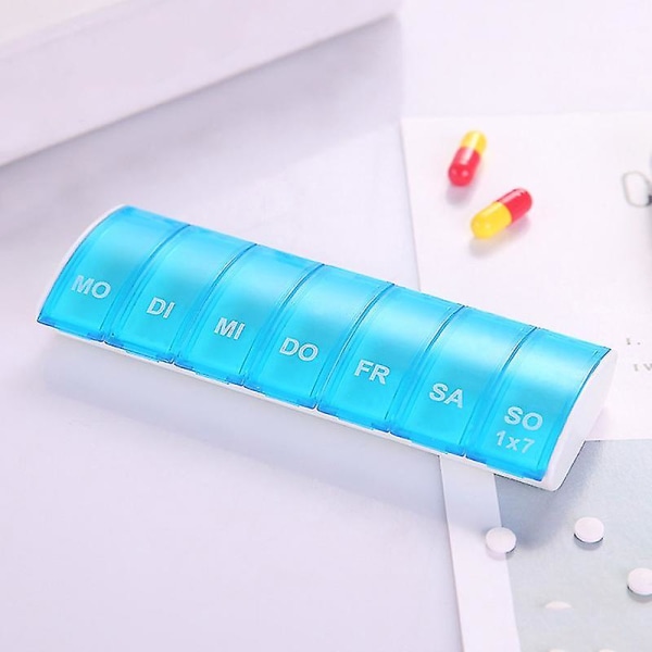 7 Days Weekly Pill Organizer Tablett Pill Oppbevaringsboks Plast Medisinboks Splitters Blue