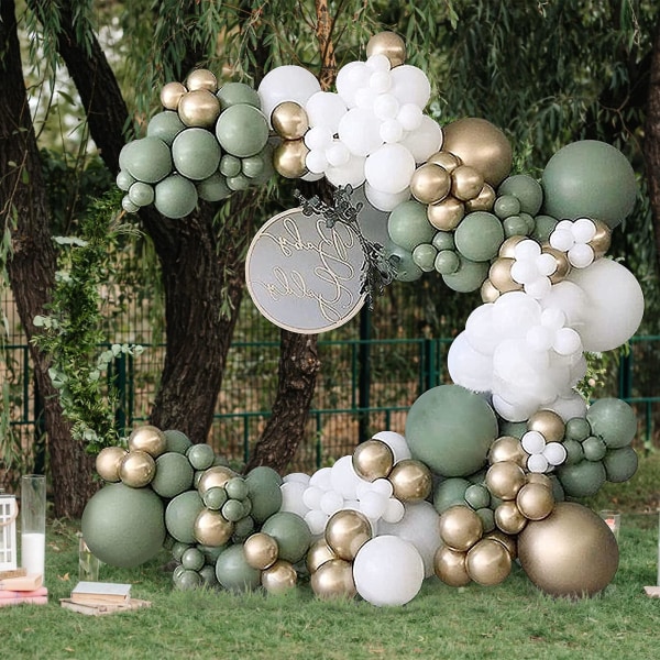 Ballongbågssats 137 st Grönt Vitguld Ballonggirlandsats Latex Festballonger Festdekorationerr (Retro Grön)