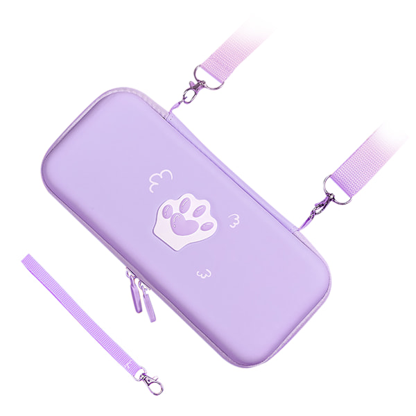 Søt Cat Paw Bæreveske PU-Lær Hardt Beskyttende Deksel med Skulderrem og Håndtau for Switch Spillkonsoll Lavendel Lilla