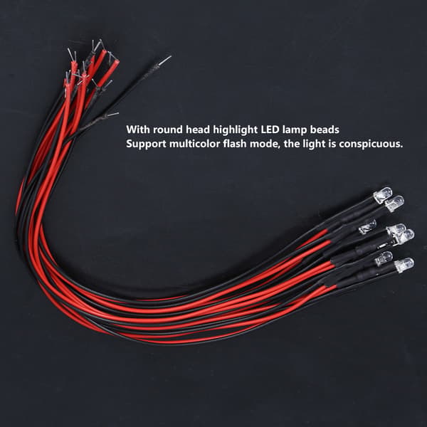 50 stk. 12V ferdigkablet LED-lysdiode 3 mm rundt hode lysperle flerfarget rask blinking