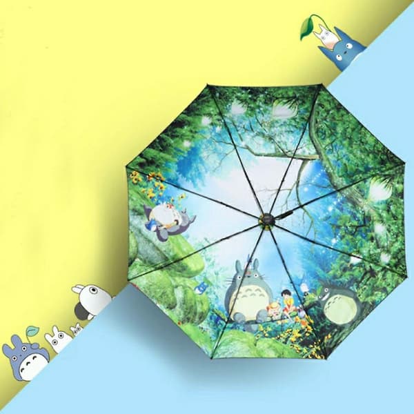 Ghibli Totoro Paraply Sol Regn Paraply Anime Min Nabo Totoro Søt Daglig Sammenleggbar Paraply Outer black coating