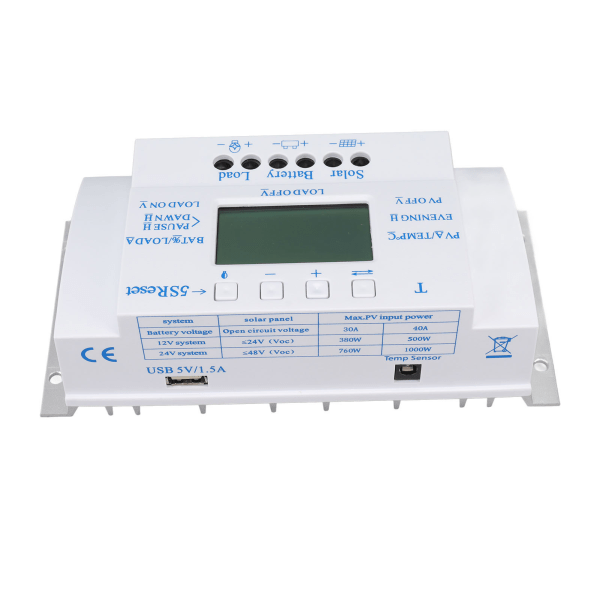 12V 24V Solar Controller Smart Solar Charge Controller MPPT T40A med bildskärm