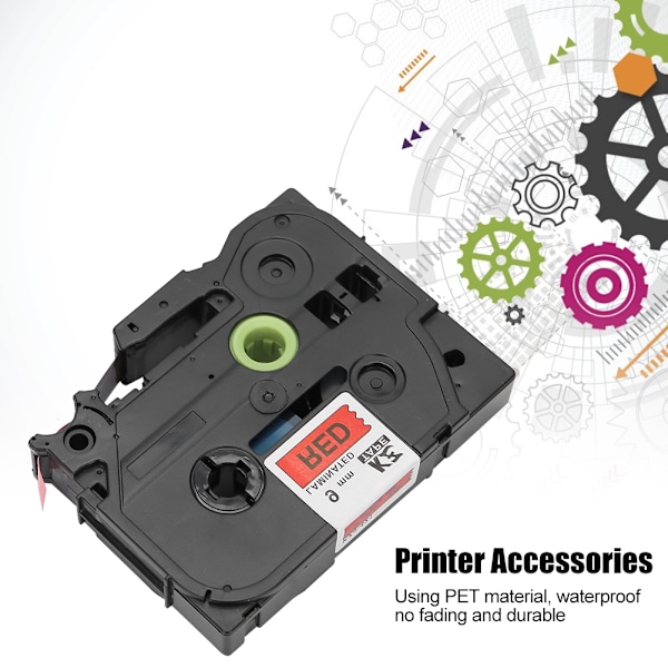 Etiketbånd 9 mm tilbehør til Brother-maskine TZe-421 TZE-621 TZE-721 PT E100b E300 (Kze-721 sort bogstav på rød bund)