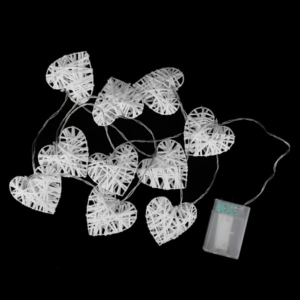 10 LED-lampor i form av varma, romantiska hjärtformade rottingklot - ljusslinga för heminredning och festdekoration