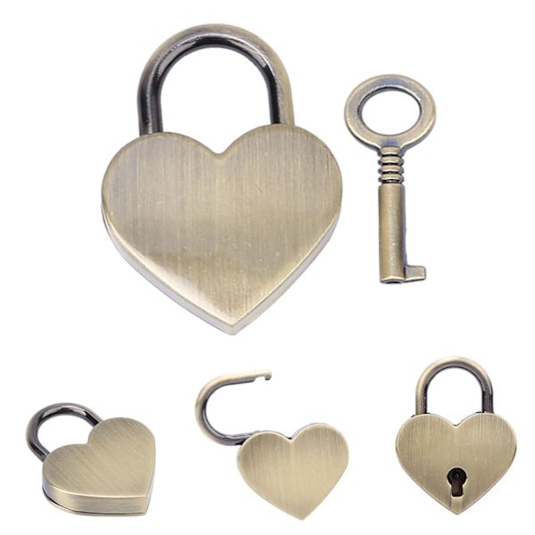 2 set Hjärtlås Metall Vintage hänglås Hushållshantverksmaterial med nycklar 30x39mm antikt guld