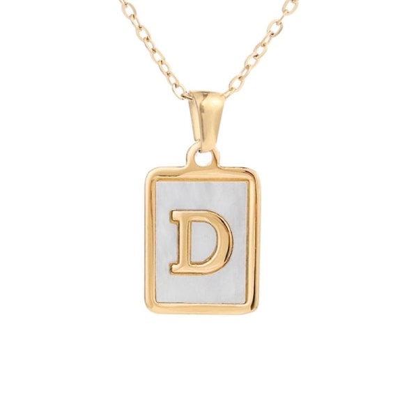 Square alfabetet kjede kvinnelig gull innlagt Shell anheng halskjede D