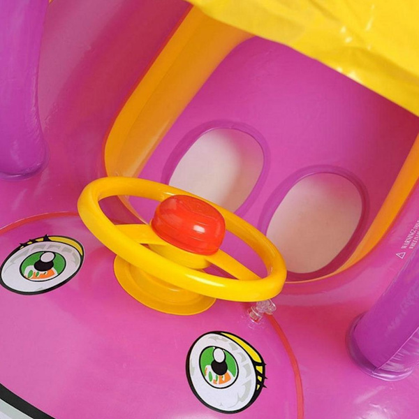 Baby uppblåsbar poolflottor med kapell Tjock PVC bilformad simflotbåt med solskydd för babybarn Sommarstrand utomhuslek