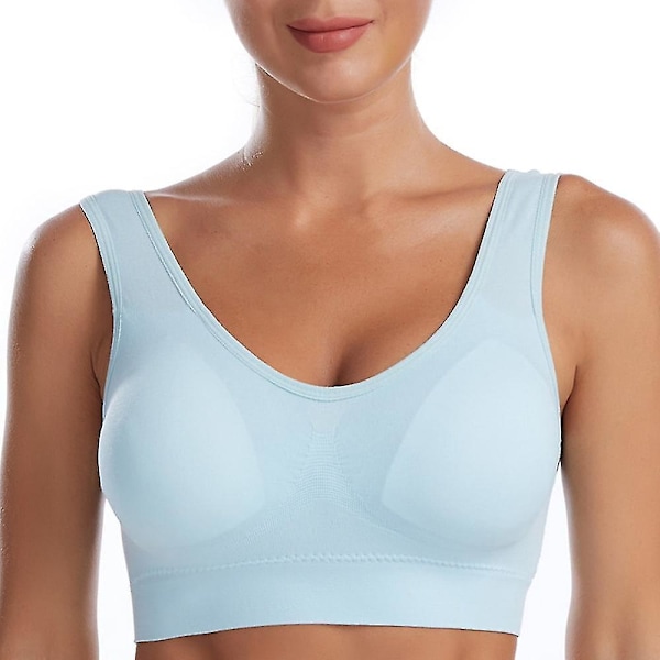Stødsikker Sports-BH til Kvinder | Let Støtte | Aftagelige Puder | Nylon Spandex | Yoga Fitness Gym | 10 Farver | Åndbar & Let | Lyseblå