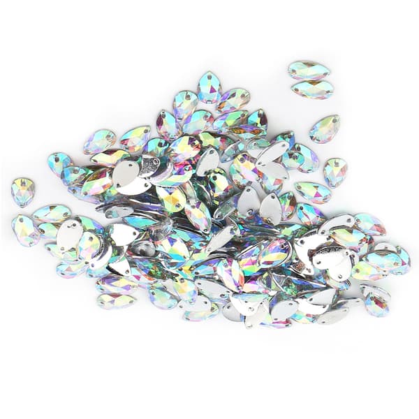 200 stk. dråpeformet harpiks flatback sy-rhinestone med doble hull dekorasjon (flerfarget)