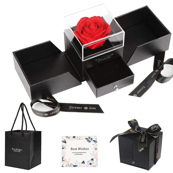 Rose Smycken Presentask Konserverad Rose Presentbox med papperspåsar och gratulationskort Present till fru eller flickvän