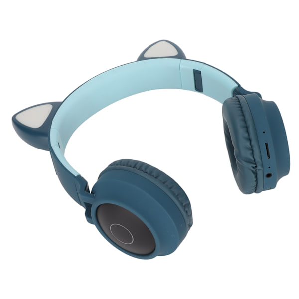 Katteøre Gaming Hovedtelefoner Deep Bass LED-lys Foldbar Sød Katteøre Headset med Bløde Ørekopper Blågrøn