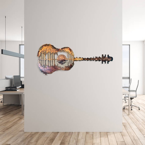 Gitarr metall väggkonst Retro väggdekor hängande väggprydnad för inomhus utomhus kontor hem musik studio dekoration
