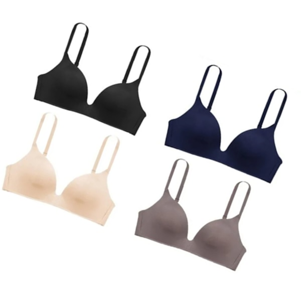 Dam BH 3/4 Cup Trådlös Sömlös Push Up Justerbar Mjuk Andas Ren Färg BH för Studenter Dam 4st Färg Blandad 36AB
