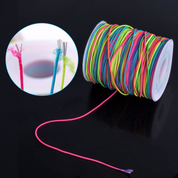 1,2 mm färgglad elastisk lina, pärlsnöre, regnbågsfärgad stretchsnöre, elastisk tråd, smyckestillverkningssnöre, stretchig trådrep, runt elastiskt band