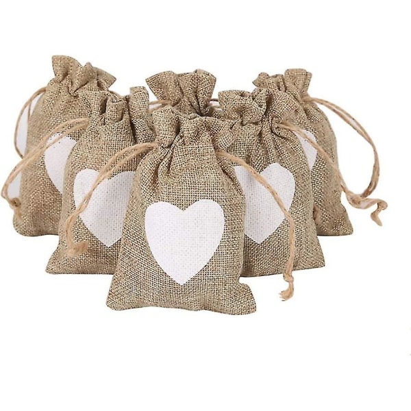 20 styks lille jute-hjerte-gavepose med snøre Gør-det-selv letvægts-gavepose