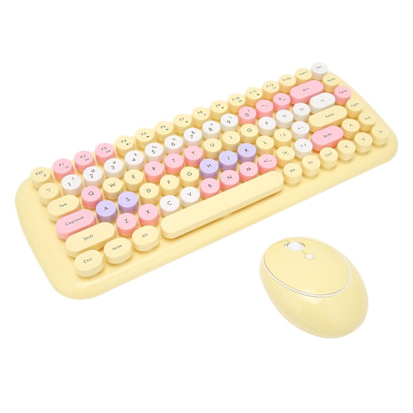 Trådlöst tangentbord Mus Combo 84 tangenter 1600DPI Lättvikt Tyst Retro Datortillbehör Citrongul Blandad färg