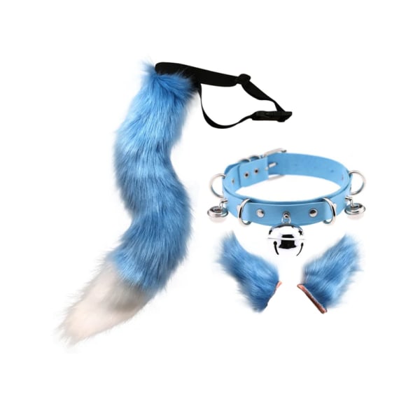 Justerbar imitert pels-halskrage for solid ulvhaleører for Cosplay-Sky Blue - Himmelblå
