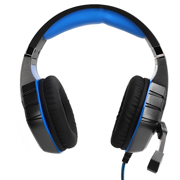 Kablet Gaming Headset med LED Lys Mikrofon Computer Spil Headset Plug and Play (Blå Sort)