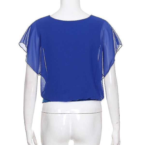 Blå Chiffon Fladdermusärm Topp för Kvinnor - Lös Passform Casual T-shirt