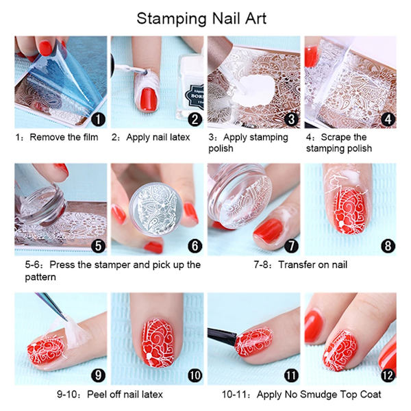 Stämpelplatta Stämpelskrapa Set Fransk Nail Art Stämpel Nagelstämpling Nail Art DIY Nageldekoration