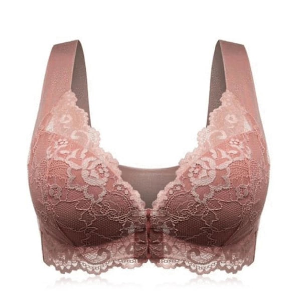 Blomster Lace Front Lukning Push Up BH - 5D Formgivning, Fuld Dækning (Kaffe, 3XL)