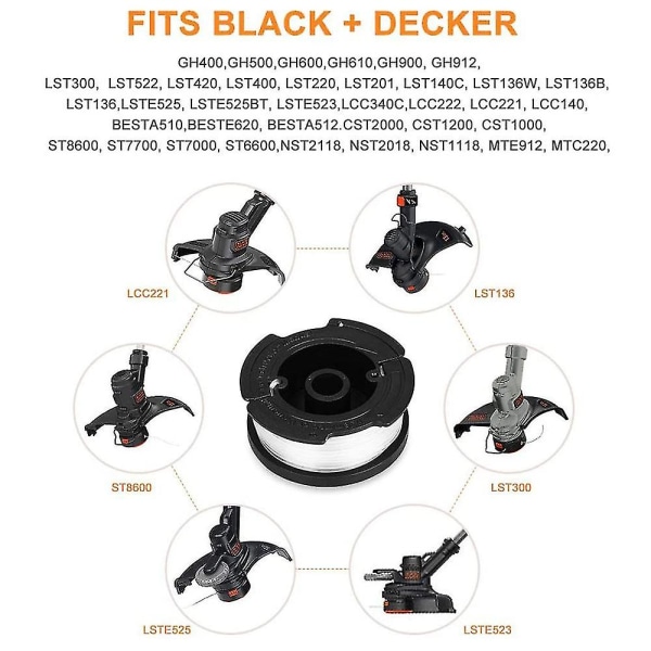 Utbytbar Applicera på Black+decker Af-100 Trimmer Line Spools 4 pack