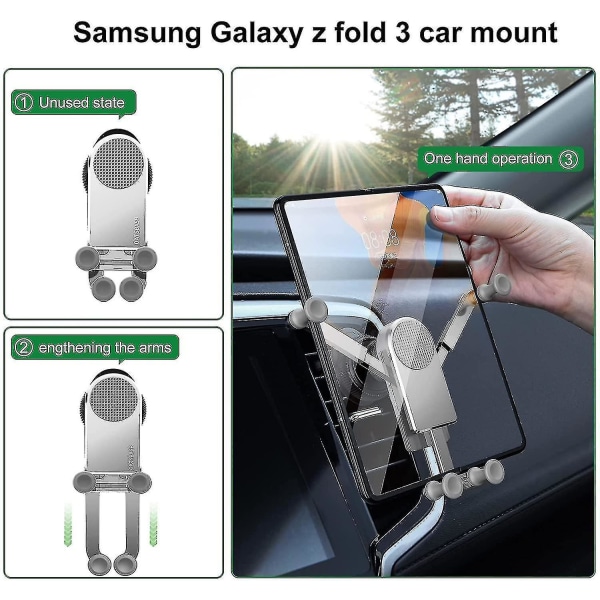 Gravity Biltelefonholdare kompatibel med Samsung Galaxy Z Fold 3 5g, Car Air Vent Clip Mount Smart Phone Holdare Stativ Silver