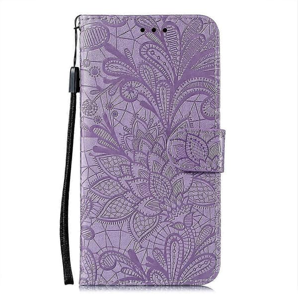 【NX】Spetsblomma Läderfodral Kompatibel med iPhone 15 Plus Purple