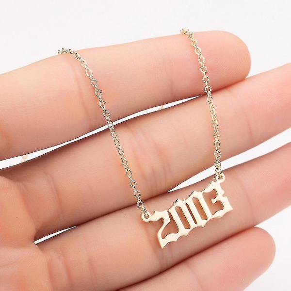 1980-2019 Fødselsår nummer Charm vedhæng rustfrit stål kæde halskæde smykker Golden 2003