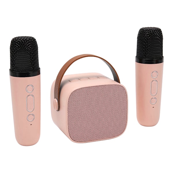 Karaokemaskin Multifunksjon Stereo Lyd Bærbar Bluetooth-høyttaler med 2 trådløse mikrofoner for Hjemmefest KTV Rosa