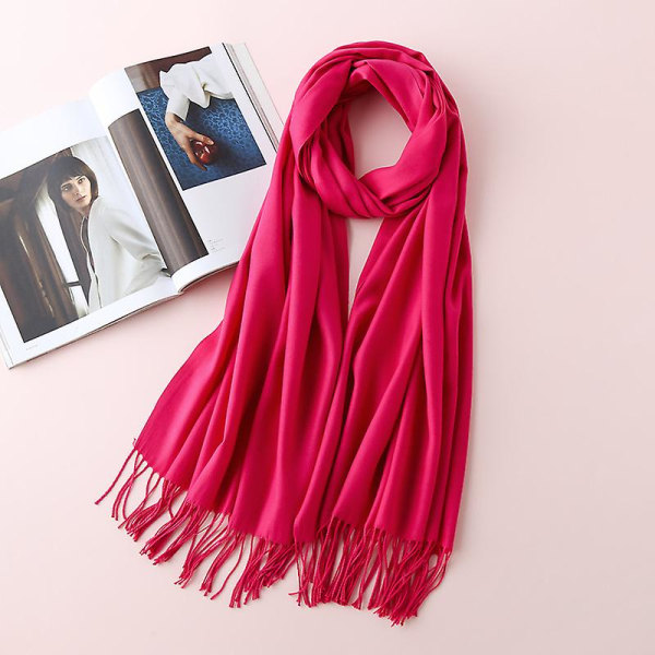 Enfärgad Faux Cashmere Scarf För Dam Monokrom Förtjockad Och Varm 220g Grå Etikett Rose