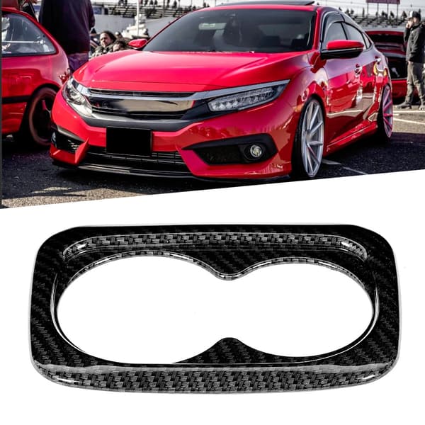 Koppholderdeksel i karbonfiberstil bak, passer til Honda Civic 10. generasjon 2016-2019