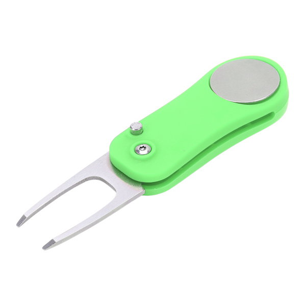 Foldbar Golf Divot-reparasjonsverktøy med magnetisk ballmarkering Golf Green Fork og Pop Up Button Green