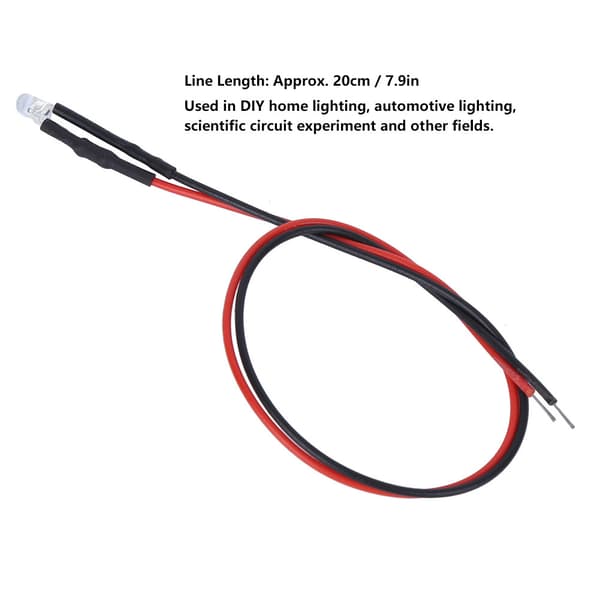 50 stk. 12V ferdigkablet LED-lysdiode 3 mm rundt hode lysperle flerfarget rask blinking