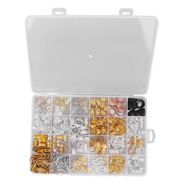 259 stk Dreadlock Bead Ring Kit DIY Flot og trendy hårklipsringe Dekorationstilbehør