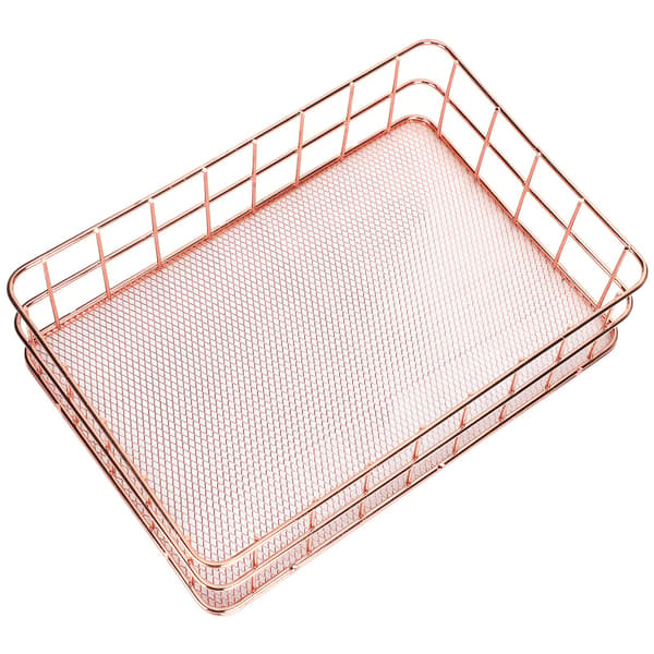 Trådkurv Organizer Metal Opbevaringsbakke til husholdningscomputerorganisation (rosaguld)