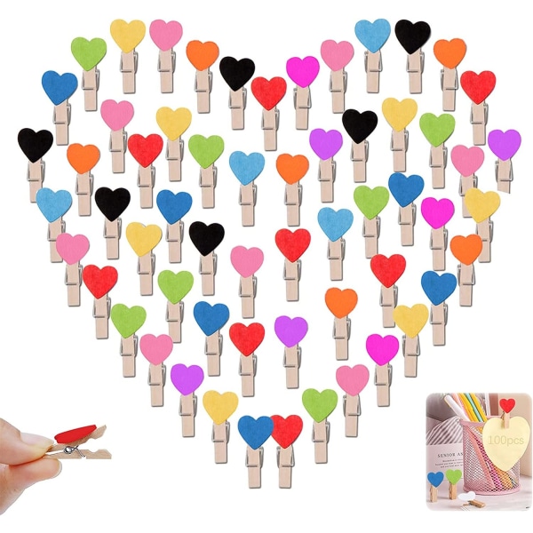 100 stycken klädnypor träduk Mini träfotoklämmor, för bröllop (färg)