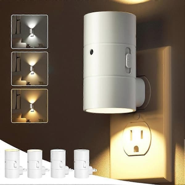 Natlamper til stikkontakt Dæmpbare LED-væglamper med lyssensor 3 temperaturer Natlys til soveværelse White Uk plug